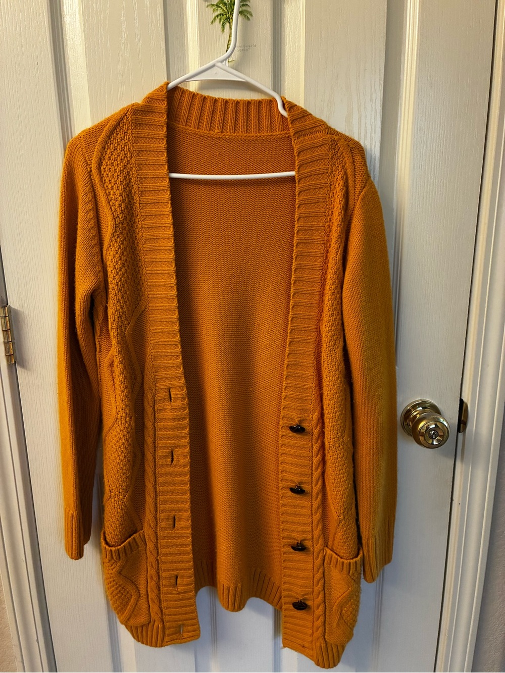 Open-Front Mustard Cable-Knit Women's Cardigan Sweater